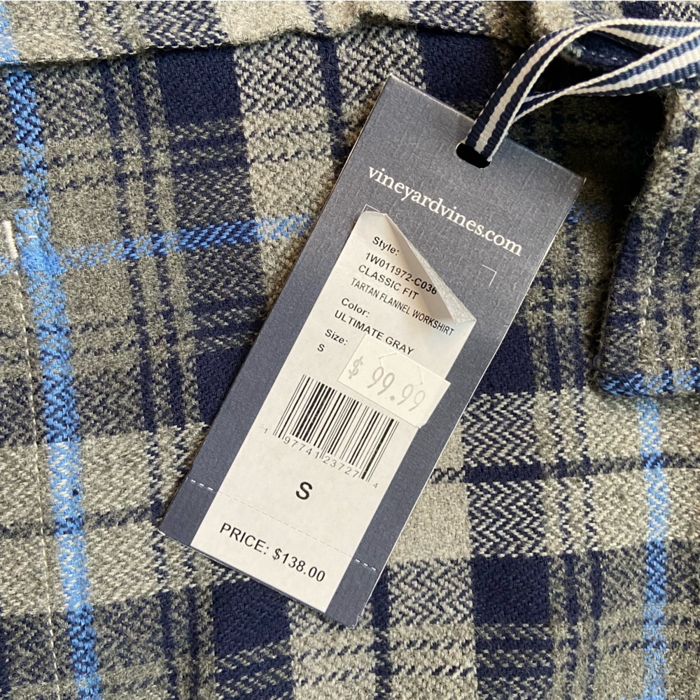 Vineyard Vines Flannel Tartan Plaid Shirt Mens Sz S Gray Long Sleeve‎ Button Up - Picture 4 of 9